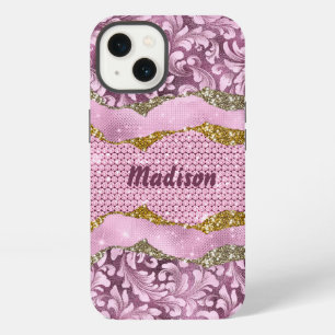 Elegant floral glittery Purple pink gold monogram  iPhone 13 Case
