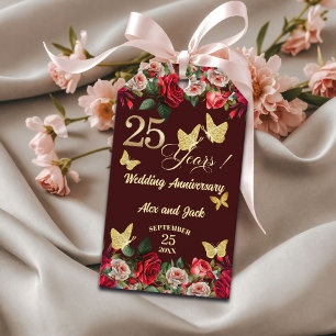 Elegant Floral Gold 25th Wedding Anniversary  Gift Tags