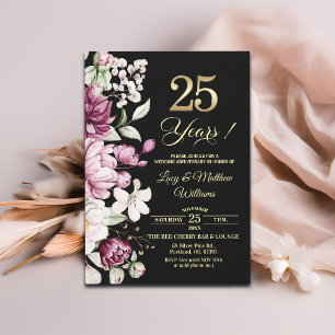 Elegant Floral Gold 25th Wedding Anniversary Invitation