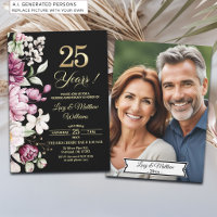 Elegant Floral Gold 25th Wedding Anniversary Photo