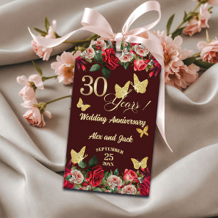 Elegant Floral Gold 30th Wedding Anniversary  Gift Tags
