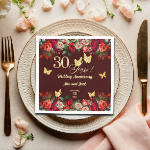 Elegant Floral Gold 30th Wedding Anniversary Napkin