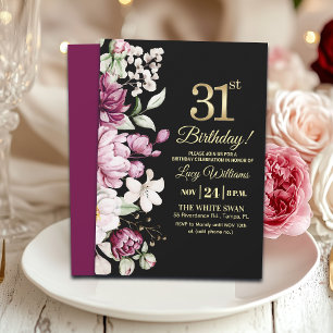 Elegant Floral Gold 31 Birthday Party Invitation