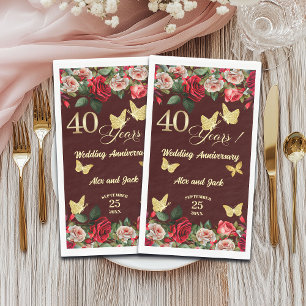 Elegant Floral Gold 40th Wedding Anniversary  Napkin