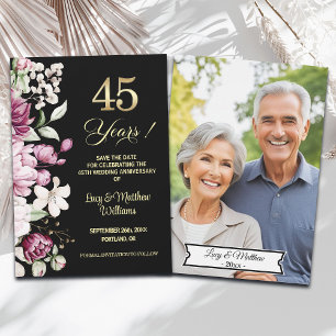 Elegant Floral Gold 45th Wedding Anniversary Photo Save The Date