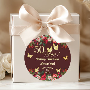 Elegant Floral Gold 50th Wedding Anniversary  Classic Round Sticker