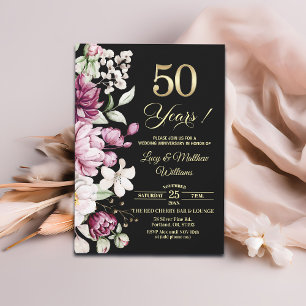 Elegant Floral Gold 50th Wedding Anniversary Invitation