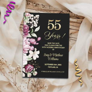 Elegant Floral Gold 55th Wedding Anniversary  Save The Date