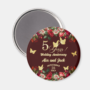 Elegant Floral Gold 5th Wedding Anniversary  Magnet