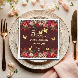 Elegant Floral Gold 5th Wedding Anniversary Napkin