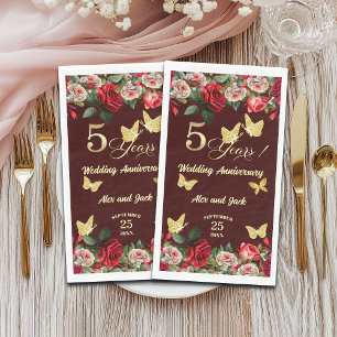 Elegant Floral Gold 5th Wedding Anniversary Napkin