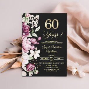 Elegant Floral Gold 60th Wedding Anniversary Invitation