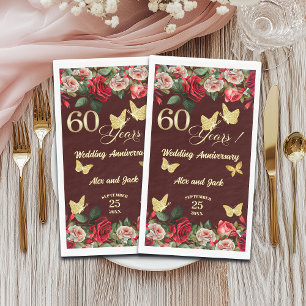 Elegant Floral Gold 60th Wedding Anniversary Napkin