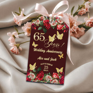 Elegant Floral Gold 65th Wedding Anniversary  Gift Tags