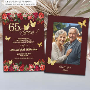 Elegant Floral Gold 65th Wedding Anniversary Photo Save The Date