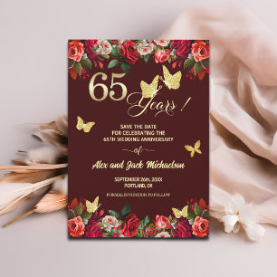 Elegant Floral Gold 65th Wedding Anniversary   Save The Date