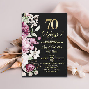 Elegant Floral Gold 70th Wedding Anniversary Invitation