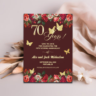 Elegant Floral Gold 70th Wedding Anniversary Save The Date