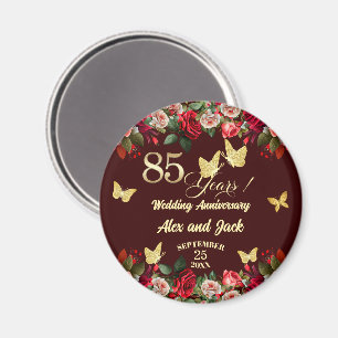 Elegant Floral Gold 85th Wedding Anniversary Magnet