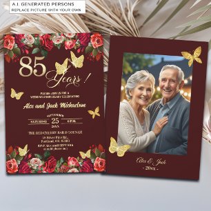 Elegant Floral Gold 85th Wedding Anniversary Photo Invitation