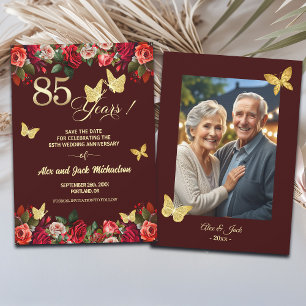 Elegant Floral Gold 85th Wedding Anniversary Photo Save The Date