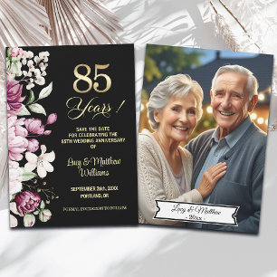 Elegant Floral Gold 85th Wedding Anniversary Photo Save The Date