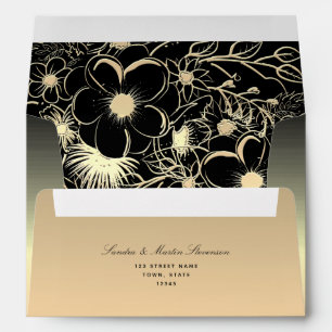 Elegant Floral Gold and Black 5x7 Envelope