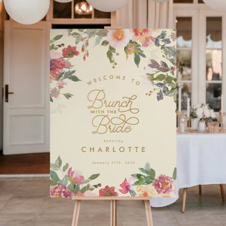 Elegant Floral Gold Bridal Shower Brunch Sign