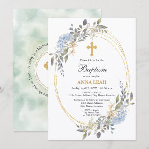 Elegant Floral Gold Cross Baptism Invitation