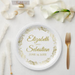 Elegant Floral Gold Filigree Simple Chic Wedding Paper Plate<br><div class="desc">These beautiful paper plates are designed to coordinate with our Gold Foil Elegant Wedding Suite. They feature a faux foil gold floral border with a space to enter the name of the couple and the wedding date. Text is gold background is white. Fully customizable. Make your wedding reception all the...</div>