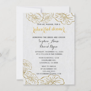 Elegant Floral Gold Foil Rehearsal Dinner Invite