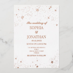 Elegant floral gold  foil wedding invitation