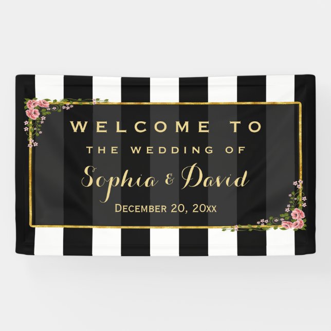 Elegant Floral Gold Foil Wedding Party Custom Banner (Horizontal)