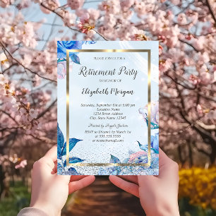 Elegant Floral Gold Frame Retirement Party Invitation