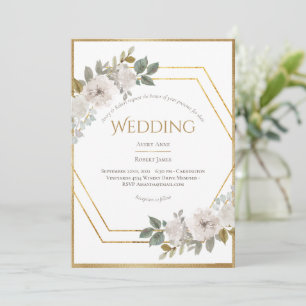Elegant Floral Gold Frame Wedding Invitation