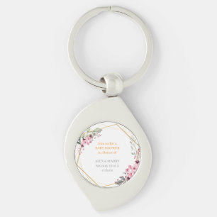 Elegant Floral Gold Geometric Baby Shower Invitati Keychain