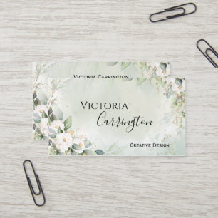 Elegant Floral Gold Green Script Professional Business Card