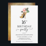 Elegant Floral Gold High Heels 16th Birthday Invitation<br><div class="desc">Modern Elegant Gold Tropical Floral Gold High Heels Sweet Sixteen 16th Birthday Party Invitation featuring our glamourous glitzy watercolor gold high heel surrounded by pink and green tropical flowers. The background is a luxurious watercolor gold wash. Easy to customize with your information for a simply elegant birthday party invitation. Please...</div>