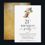 Elegant Floral Gold High Heels 21st Birthday Invitation<br><div class="desc">Modern Elegant Gold Tropical Floral Gold High Heels 21st Birthday Party Invitation featuring our glamourous glitzy watercolor gold high heel surrounded by pink and green tropical flowers. The background is a luxurious watercolor gold wash. Easy to customize with your information for a simply elegant birthday party invitation. Please contact us...</div>