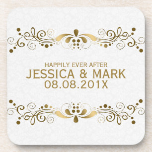 Elegant Floral Gold Lace With White Damasks 2 Coaster
