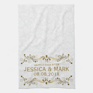 Elegant Floral Gold Lace With White Damasks 2 Kitchen Towel