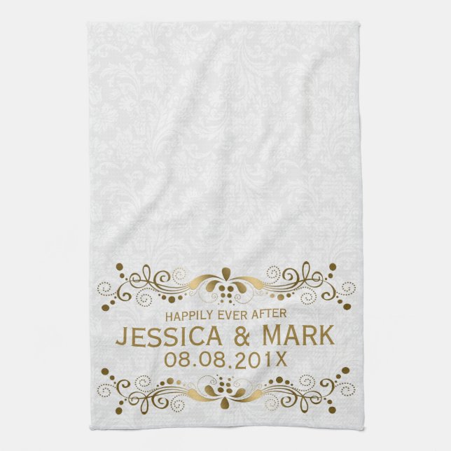 Elegant Floral Gold Lace With White Damasks 2 Kitchen Towel (Vertical)
