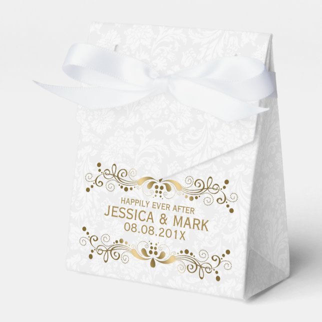 Elegant Floral Gold Lace With White Damasks 2a Favor Box (Front Side)