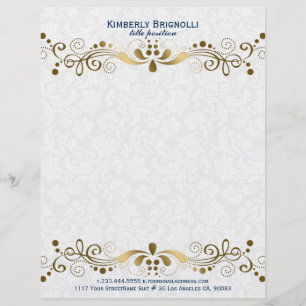 Elegant Floral Gold Lace With White Damasks Letterhead
