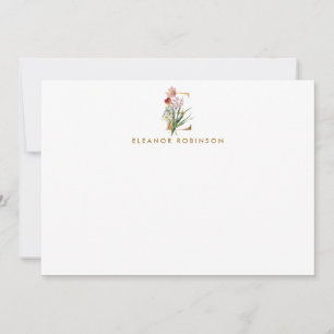 Elegant Floral Gold Monogram Letter E Personalized Card