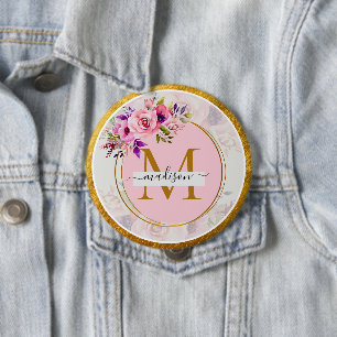 Elegant Floral Gold Monogram   Name & Initial 4 Inch Round Button