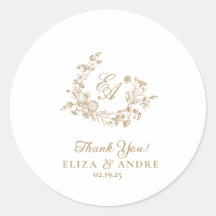 Elegant Floral Gold Monogram Wedding Sticker