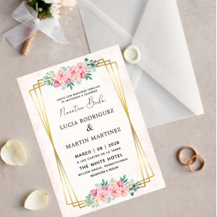 Elegant Floral Gold Watercolor Nuestra Boda Invitation