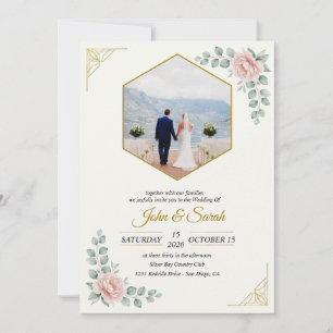 Elegant Floral Gold Wedding Invitation Modern Bo