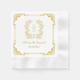 Elegant Floral Gold Wedding Monogram Cocktail Napkin